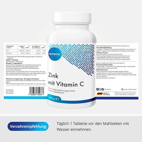 Zinkgluconat mit Vitamin C  365 Tabletten